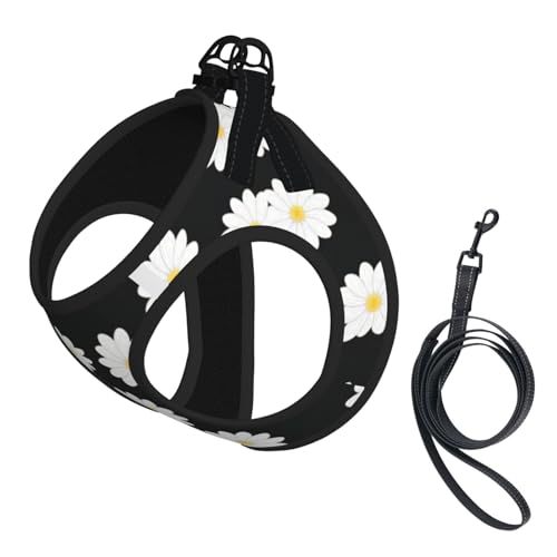 Hundegeschirr mit Gänseblümchen-Aufdruck, 2 x Schnalle, Hundeweste, kein Ziehen an der Vorderseite, für kleine und mittelgroße Hunde, Weiß Hundegeschirr mit Gänseblümchen-Aufdruck, 2 x Schnalle, Hundeweste, kein Ziehen an der Vorderseite, für kleine und mittelgroße Hunde, Weiß von EdWal