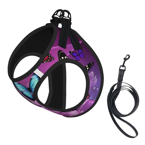 Hundegeschirr mit Schmetterlings-Aufdruck, 2 x Schnalle, Hundeweste, kein Ziehen an der Vorderseite, für kleine und mittelgroße Hunde, Lila Hundegeschirr mit Schmetterlings-Aufdruck, 2 x Schnalle, Hundeweste, kein Ziehen an der Vorderseite, für kleine und mittelgroße Hunde, Lila von EdWal