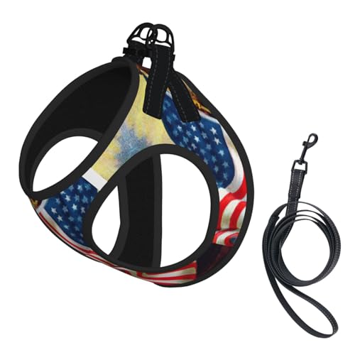 Hundegeschirr mit amerikanischer USA-Flagge, Adler, Kunstdruck, 2 x Schnalle, Hundeweste, kein Ziehen an der Vorderseite, für kleine und mittelgroße Hunde Hundegeschirr mit amerikanischer USA-Flagge, Adler, Kunstdruck, 2 x Schnalle, Hundeweste, kein Ziehen an der Vorderseite, für kleine und mittelgroße Hunde von EdWal