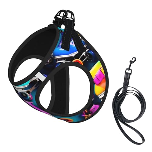 Hundegeschirr mit buntem Rollschuh-Aufdruck, 2 x Schnalle, Hundeweste, kein Ziehen an der Vorderseite, für kleine und mittelgroße Hunde Hundegeschirr mit buntem Rollschuh-Aufdruck, 2 x Schnalle, Hundeweste, kein Ziehen an der Vorderseite, für kleine und mittelgroße Hunde von EdWal
