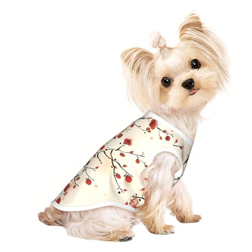 Japanisches Frühlings-Pflaumen-Blumendruck-Hunde-Shirt für kleine Hunde, dehnbares T-Shirt, leichtes Tank-Top, ärmellos, gestreift Japanisches Frühlings-Pflaumen-Blumendruck-Hunde-Shirt für kleine Hunde, dehnbares T-Shirt, leichtes Tank-Top, ärmellos, gestreift von EdWal