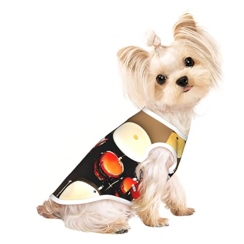 Schlagzeug-Set, Standard-Druck, Hunde-Shirts für kleine Hunde, dehnbares T-Shirt, leichtes Tank-Top, ärmellos, gestreifte Weste Schlagzeug-Set, Standard-Druck, Hunde-Shirts für kleine Hunde, dehnbares T-Shirt, leichtes Tank-Top, ärmellos, gestreifte Weste von EdWal