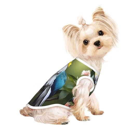 Schönes Hunde-Shirt mit Kakadu-Vogel-Blumendruck, für kleine Hunde, dehnbares T-Shirt, leichtes Tank-Top, ärmellos, gestreift Schönes Hunde-Shirt mit Kakadu-Vogel-Blumendruck, für kleine Hunde, dehnbares T-Shirt, leichtes Tank-Top, ärmellos, gestreift von EdWal