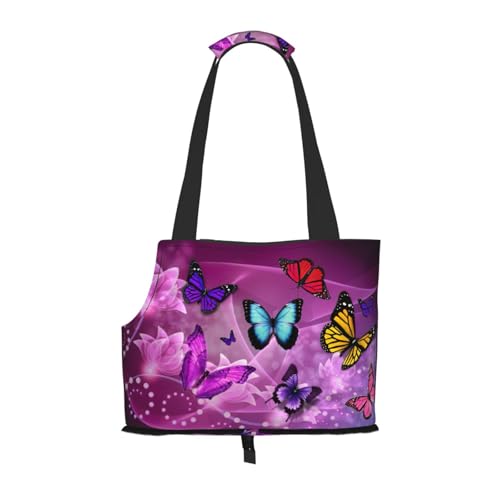 Tragetasche für kleine Hunde, Katzen und Kaninchen, Motiv: Schmetterlinge und Schmetterlinge, Violett Tragetasche für kleine Hunde, Katzen und Kaninchen, Motiv: Schmetterlinge und Schmetterlinge, Violett von EdWal