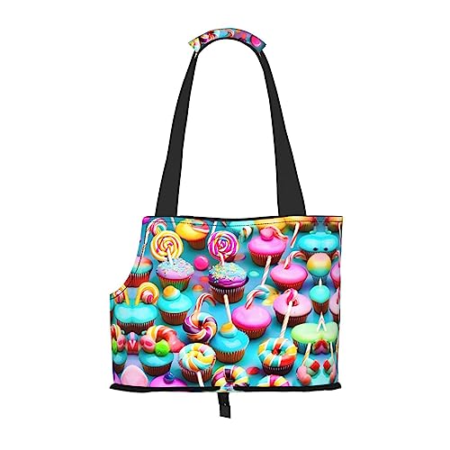 Tragetasche für kleine Hunde, Katzen und Kaninchen, Motiv: Süßer Lutscher, Cupcake, Donut-Aufdruck, für Welpen, Welpen, Spaziergänge Tragetasche für kleine Hunde, Katzen und Kaninchen, Motiv: Süßer Lutscher, Cupcake, Donut-Aufdruck, für Welpen, Welpen, Spaziergänge von EdWal