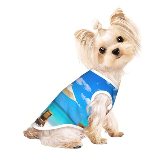 Weißer Strand, tropischer Meeresdruck, Hunde-Shirts für kleine Hunde, dehnbares T-Shirt, leichtes Tank-Top, ärmellos, gestreifte Weste Weißer Strand, tropischer Meeresdruck, Hunde-Shirts für kleine Hunde, dehnbares T-Shirt, leichtes Tank-Top, ärmellos, gestreifte Weste von EdWal