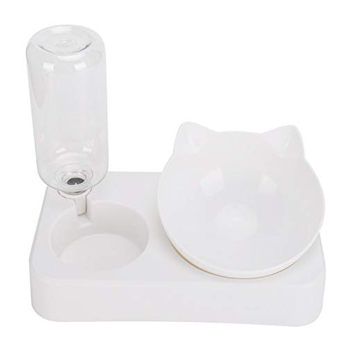 Eddwiin Pet Bowl-Pet Double Food Feeder Wassertrinkflasche 15 ° Verstellbarer, gekippter Nackenschutz Cat Dog Feeding Bowl(L) von Eddwiin