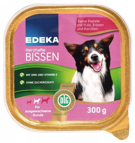EDEKA Dog Herzhafte Bissen mit Pute,Erbsen und Karotten 300g von Edeka