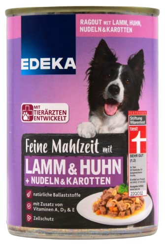 Edeka Feine Mahlzeit mit Lamm & Huhn, Nudeln und Karotten Hundefutter, 12er Pack (12 x 400g) von Edeka