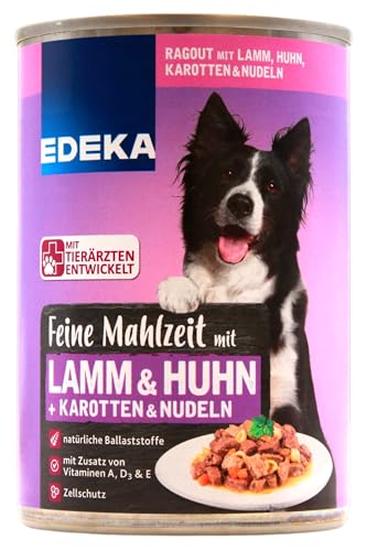 Edeka Feine Mahlzeit mit Lamm & Huhn, Nudeln und Karotten Hundefutter, 12er Pack (12 x 400g) von Edeka