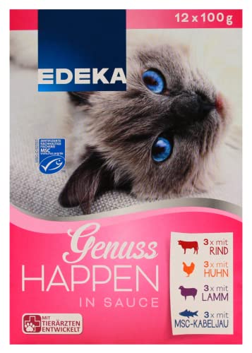 Edeka Genuss Happen in Sauce in 4 Geschmackssorten, 8er Pack (8 x 1,2 kg) von Edeka