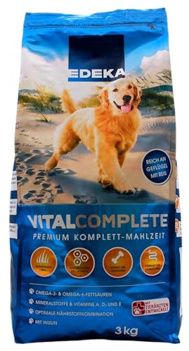 Edeka Vital Complete Premium Klomplett-Mahlzeit reich an Geflügel mit Reis Hundefutter, 4er Pack (4 x 3 kg) von Edeka