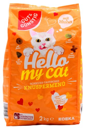 Gut & Günstig Hello My cat Knuspermenü mit Huhn, 4er Pack (4 x 2 kg) von Edeka