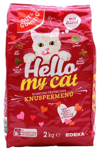 Gut & Günstig Hello My cat Knuspermenü mit Rind, 4er Pack (4 x 2 kg) von Edeka