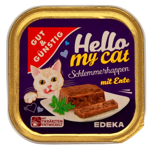 Gut & Günstig Hello My cat Schlemmerhappen mit Ente, 32er Pack (32 x 100g) von Edeka