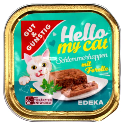 Gut & Günstig Hello My cat Schlemmerhappen mit Forelle, 32er Pack (32 x 100g) von Edeka