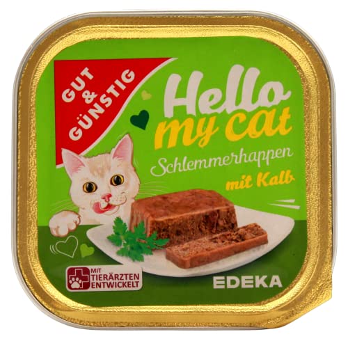 Gut & Günstig Hello My cat Schlemmerhappen mit Kalb, 32er Pack (32 x 100g) von Edeka