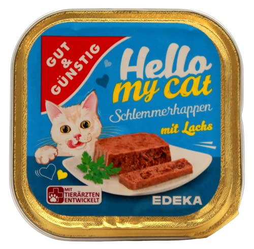 Gut & Günstig Hello My cat Schlemmerhappen mit Lachs, 32er Pack (32 x 100g) von Edeka