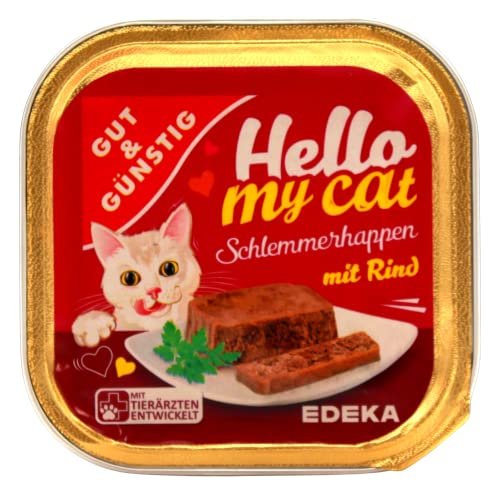 Gut & Günstig Hello My cat Schlemmerhappen mit Rind, 32er Pack (32 x 100g) von Edeka