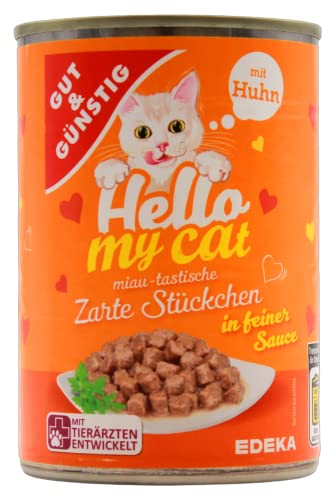 Gut & Günstig Hello My cat Zarte Stückchen in feiner Sauce mit Huhn, 20er Pack (20 x 415g) von Edeka