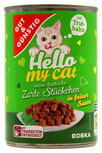 Gut & Günstig Hello My cat Zarte Stückchen in feiner Sauce mit Truthahn, 20er Pack (20 x 415g) von Edeka
