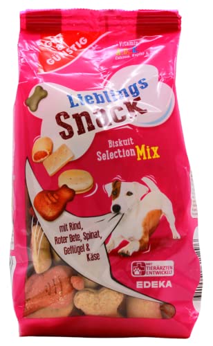 Gut & Günstig Lieblings Snack Biskuit Selection Mix Hundeleckerli mit Rind, Roter Bete, Spinat, Geflügel und Käse, 6er Pack (6 x 400g) von Edeka