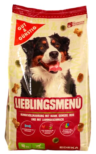 Gut & Günstig Lieblingsmenü Hundevollnahrung mit Huhn, Gemüse, Reis und Lammgeschmack, 4er Pack (4 x 4 kg) von Edeka