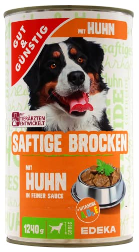 Gut & Günstig Saftige Brocken mit Huhn in feiner Sauce, 6er Pack (6 x 1,24 kg) von Edeka