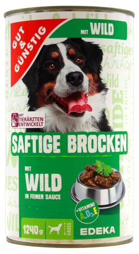 Gut & Günstig Saftige Brocken mit Wild in feiner Sauce, 6er Pack (6 x 1,24 kg) von Edeka