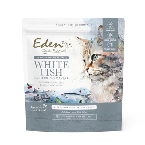 Eden Feline Feast Weißfisch & Heringskaviar 1,5 kg Natürlich komplettes Premium Trockenfutter für ausgewachsene & ältere Katzen Hilft Haarballen zu reduzieren Unterstützt gesunde Harnwege fettarm von Eden Holistic Pet Foods