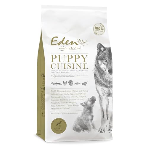 Eden Puppy Cuisine Trockenfutter für kleine Welpen, 2 kg, natürlich, komplett, für Welpen und alle Arten von Leben, Lachs, Huhn, Truthahn, Hering und Enten für den besten Start in der von Eden Holistic Pet Foods