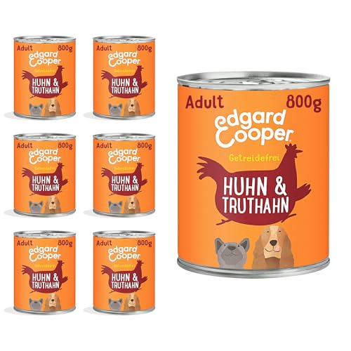 Edgard & Cooper Nassfutter für Hunde (Huhn & Truthahn, 800g x 6), Hundefutter Nass 800g Getreidefrei, natürliche Zutaten und frisches Fleisch, voller essentieller Aminosäuren von Edgard Cooper