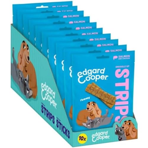 Edgard Cooper Hundeleckerli, Snuggle Up Strips (Lachs, 75g x 10) Adult & Welpen Leckerlis, Getreidefrei, Natürliche Zutaten, hoher Proteingehalt, frisches Fleisch und frischer Fisch von Edgard Cooper