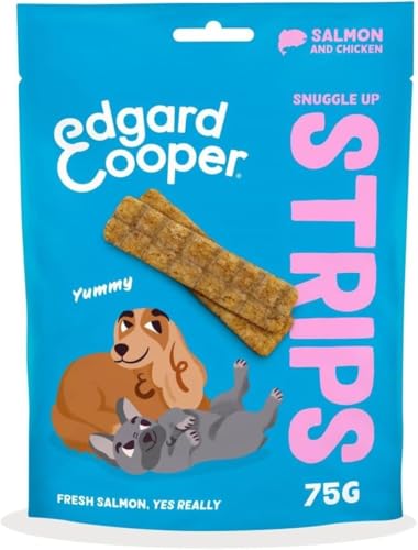 Edgard Cooper Hundeleckerli, Snuggle Up Strips (Lachs 75g x 1) Adult & Welpen Leckerlis, Getreidefrei, Natürliche Zutaten, hoher Proteingehalt und frisches Fleisch von Edgard Cooper