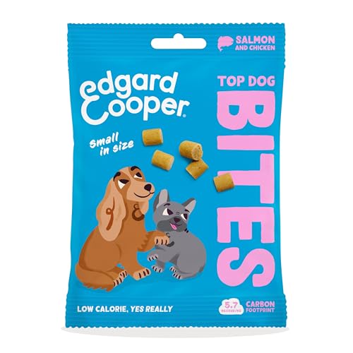 Edgard Cooper Hundeleckerli, Top Dog Bites (Lachs & Huhn, 50g x 1) Kleine Bites, Leckerlis, Getreidefrei, Natürliche Zutaten, hoher Proteingehalt, frisches Fleisch und frischer Fisch von Edgard Cooper