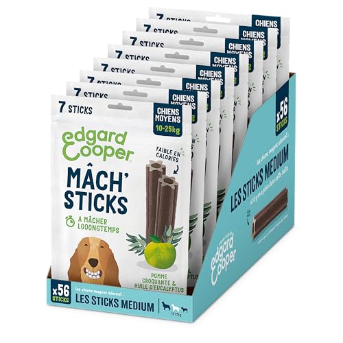 Edgard Cooper Leckerli für Hunde, (Eukalyptus & Apfel, 7 Sticks x 8), mittel, Einer pro Tag, kalorienarm, effizientes langes Kauen, frischer Atem von Edgard Cooper