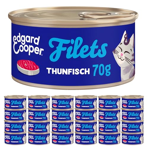 Edgard Cooper Nassfutter für Katzen, (Thunfisch, 70g x 24), Getreidefrei, Filets für Kitten, Adult und Senior Katzen, frischer Thunfisch, Ergänzungsfuttermittel, sterilisierte und aktive Katzen von Edgard Cooper