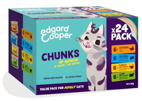 Edgard Cooper Nassfutter für Katzen in Sauce, Multipack (24 x 85g), Katzenfutter Nass Multipack mit verschiedenen Geschmacksrichtungen, natürliche Zutaten, frisches Fleisch von Edgard Cooper
