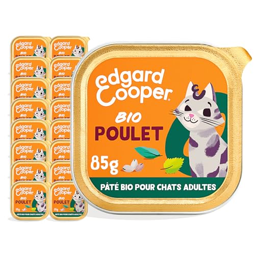 Edgard & Cooper Bio-Katzenfutter (Bio-Huhn, 85 g x 16), biologisch & ohne Getreide, frisches Fleisch und Fisch und hochwertiges Protein, echte Zutaten, sterilisierte und aktive Katzenfutter von Edgard Cooper
