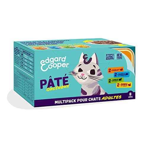 Edgard & Cooper Dose mit Paté für Katzen, ohne Getreide, natürliche Nahrung, schmackhaft und ausgewogen, hochwertige Proteine (Multipack, 85 g x 8 – Huhn/Lachs/Truthahn/Lamm) von Edgard Cooper