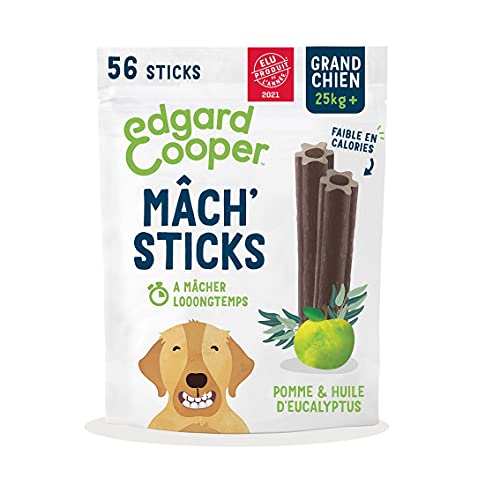 Edgard Cooper Leckerli für Hunde, (Eukalyptus & Apfel, 7 Sticks x 8), groß, Einer pro Tag, kalorienarm, langes, effizientes Kauen, frischer Atem von Edgard Cooper