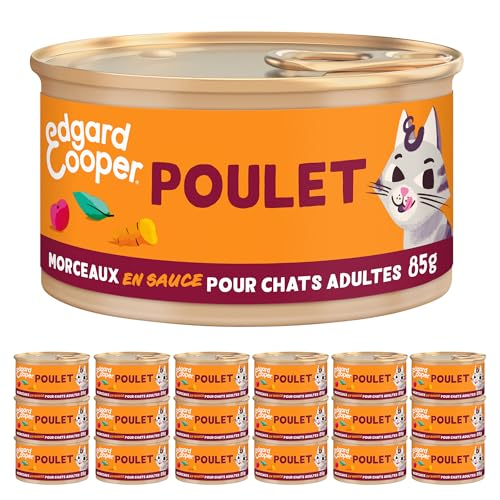 Edgard & Cooper Nassfutter für Katzen, Erwachsene, (Huhn, 85 g x 18), Pastete in Sauce für Katzen, frisches Fleisch und hochwertige Proteine, Nassfutter für sterilisierte und aktive Katzen von Edgard Cooper
