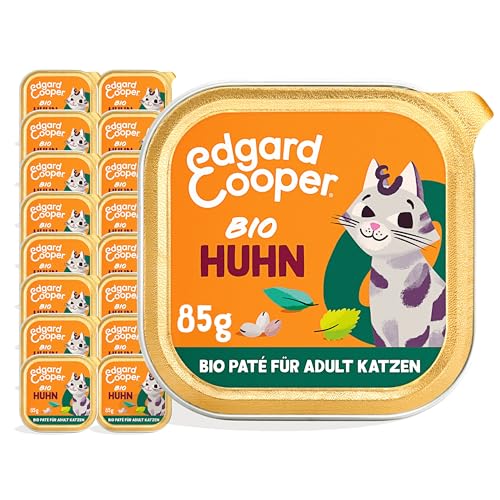 Edgard & Cooper Stückchen in Soße Katzenfutter Nass Adult getreidefrei hochwertiges Katzenfutter - Bio Huhn 85g (16er Pack) - Nahrhafte Innereien, Gesunde Zutaten, 0% Zuckerzusatz, 85g x 16 von Edgard Cooper