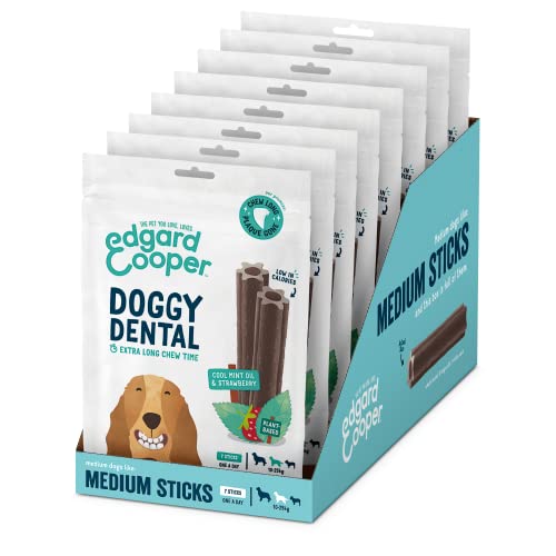 Edgard Cooper Treats Dental Stick, Medium - Mint & Strawberry - (8 x 7 Stickpackung), natürliche Hundekaustäbchen, Zahnhygiene, 1 pro Tag, kalorienarm, langes Kauen, frischer Atem von Edgard Cooper
