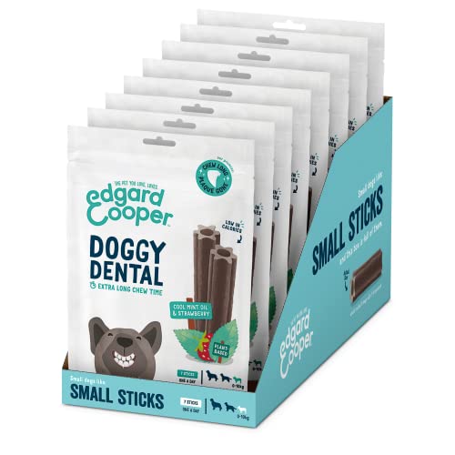 Edgard Cooper Treats Dental Stick, klein – Minze und Erdbeere – (8 x 7 Stickpackung), natürliche Hundekaustäbchen, Zahnhygiene, 1 pro Tag, kalorienarm, langes Kauen, frischer Atem von Edgard Cooper