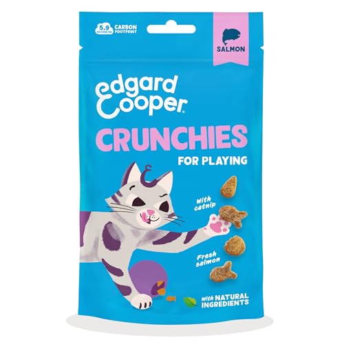 Edgard Cooper natürliche Katzensnacks, Crunchies mit Lachs (1 x 50 g Beutel), getreidefrei, vollgepackt mit frischem Fleisch, mit Katzenminze für spielerische Unterhaltung, natürliche Zutaten & ohne Zuckerzusatz. von Edgard Cooper