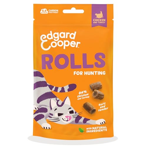 Edgard Cooper natürliche Katzensnacks, Rolls mit Huhn und Truthahn (1 x 45 g Beutel), getreidefrei, vollgepackt mit frischem Fleisch, hoher Proteingehalt, perfekt für Jagdspiele, natürliche Zutaten & ohne Zuckerzusatz. von Edgard Cooper