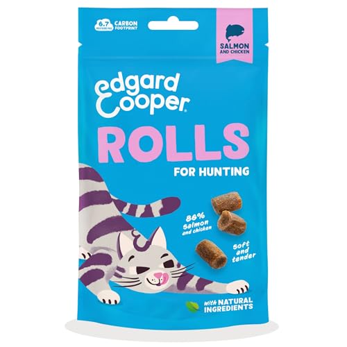 Edgard Cooper natürliche Katzensnacks, Rolls mit Lachs und Huhn (1 x 45 g Beutel), getreidefrei, vollgepackt mit frischem Fleisch, hoher Proteingehalt, perfekt für Jagdspiele, natürliche Zutaten & ohne Zuckerzusatz. von Edgard Cooper