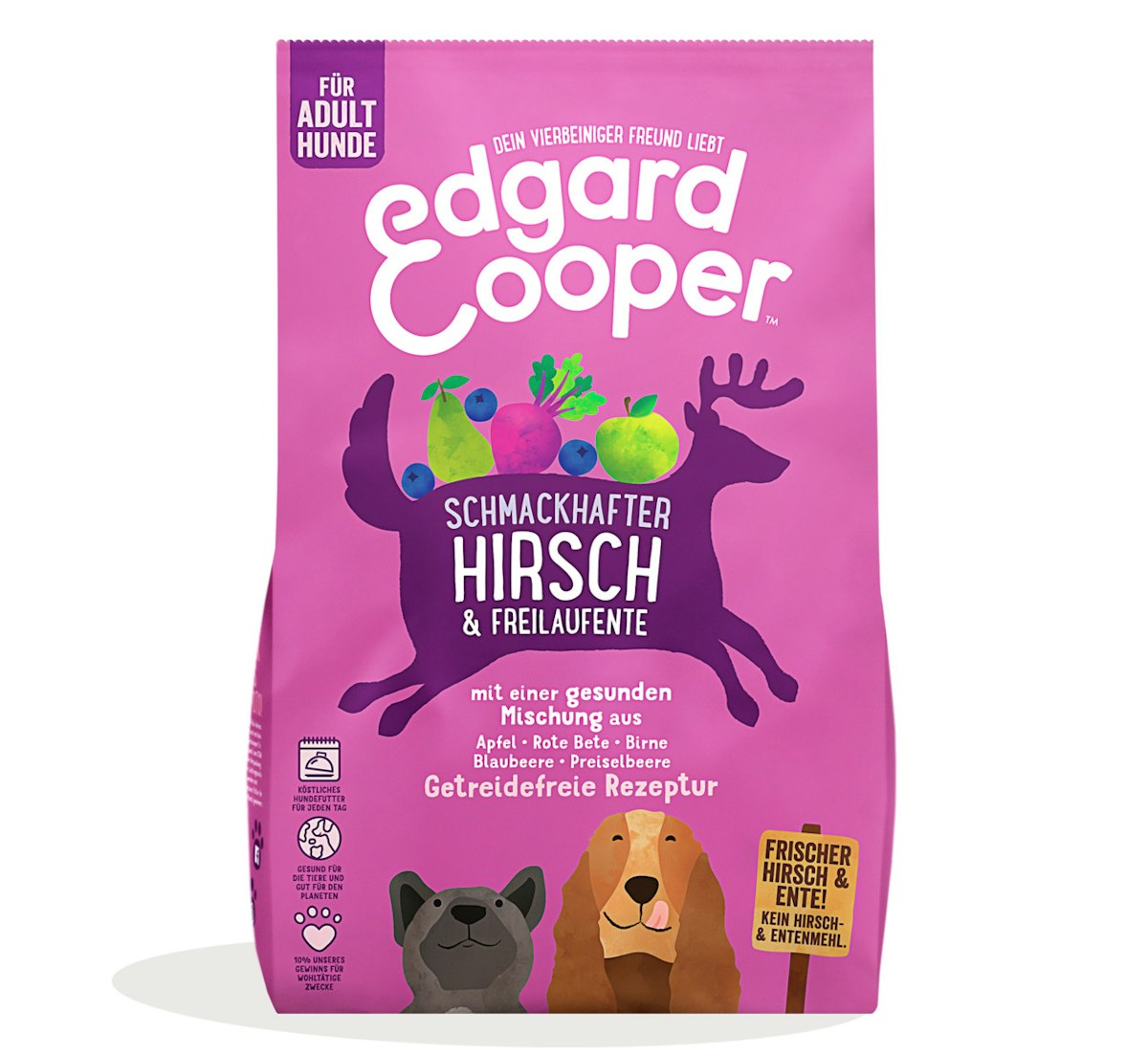 Edgard&Cooper Adult Hirsch/Freilauf-Ente Hundetrockenfutter Sparpaket 2 x 12 Kilogramm