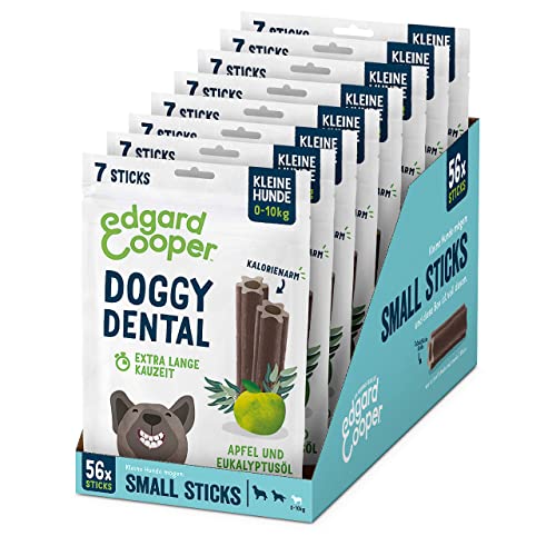 Edgard & Cooper Leckerlis 56 Dental Stick Kleiner Hund Natural 8x7 Kausticks Zahnpflege Eukalyptus & Apfel, Einmal täglich, Kalorienarm, Lange Kauzeit Effektiv, Frischer Atem von Edgard Cooper